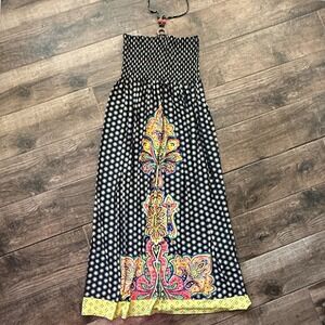 Anthropologie Me 2 Magic Boho Paisley Print Smocked Halter Maxi Dress, Black,XL